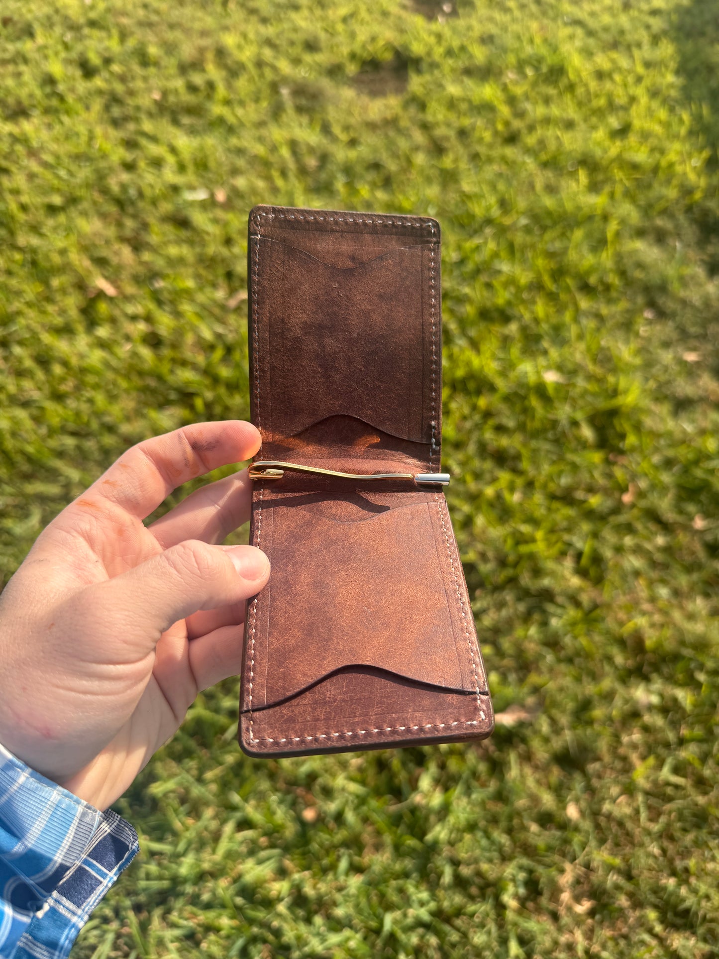 Floral/Basketweave money clip wallet