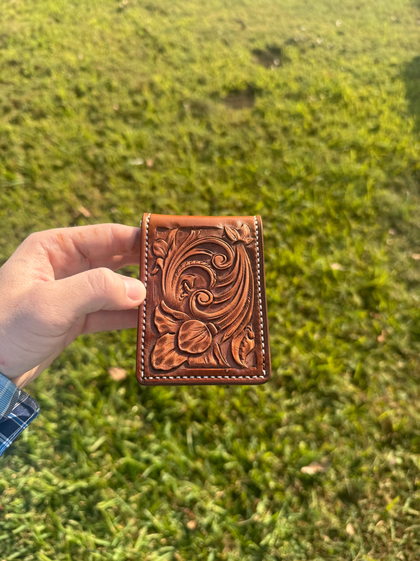 Floral/Basketweave money clip wallet