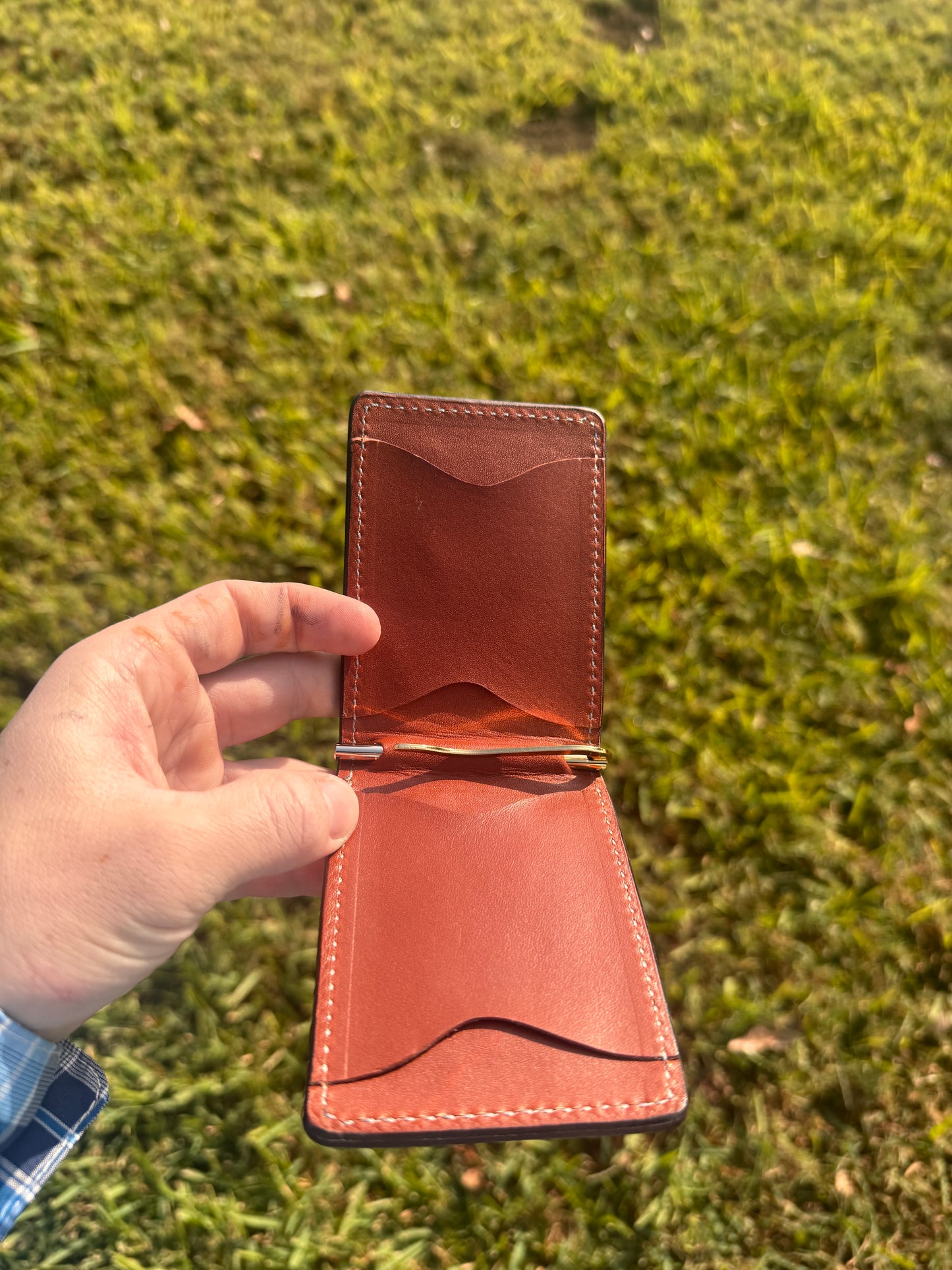 Floral/tooled basketweave money clip wallet