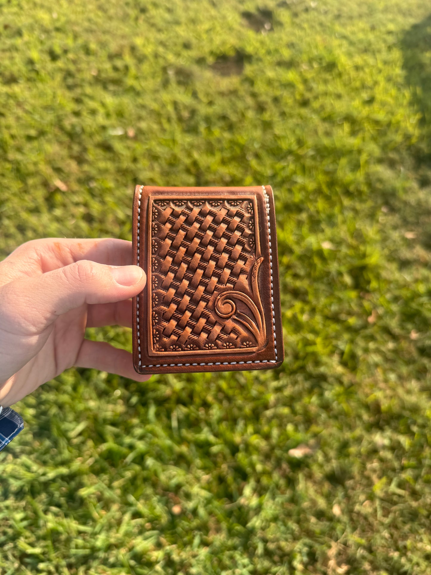 Floral/Basketweave money clip wallet