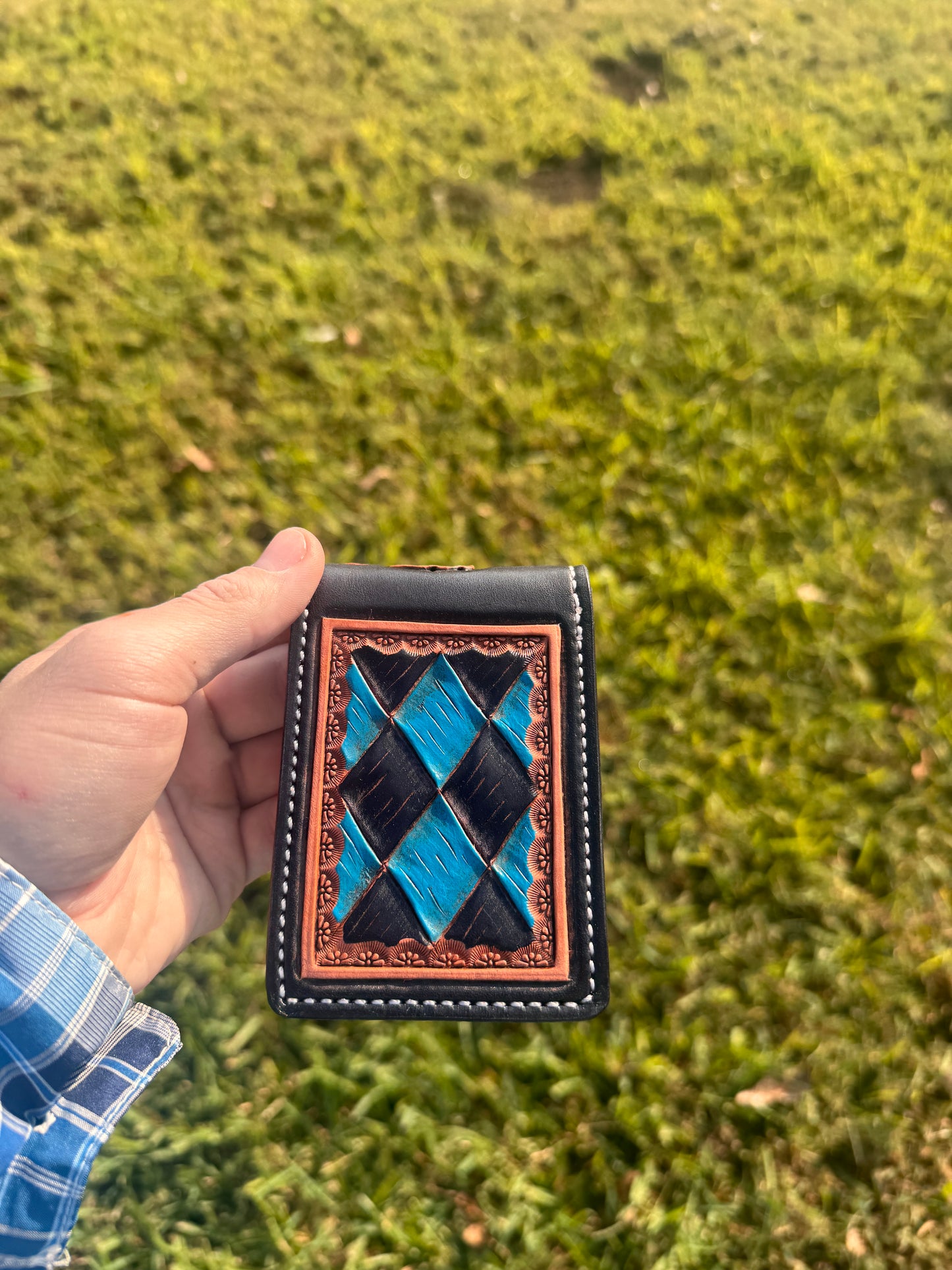 Floral/tooled basketweave money clip wallet